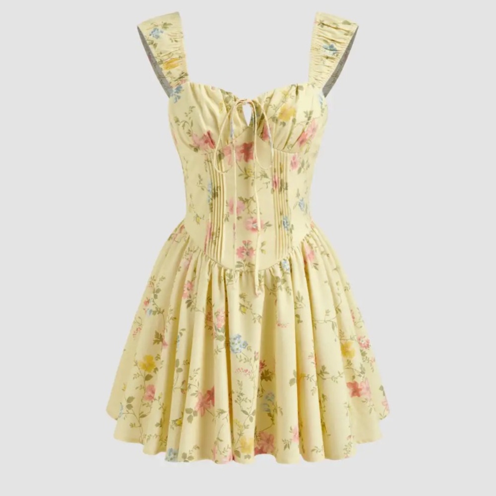 NWT Cider Linen-Blend Square Neck Floral Mini Dress XXS